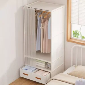 Clothes Wardrobe with Curtain Storage Organizer Clothes Rack Large Wardrobe Muji Style Open Wardrobe