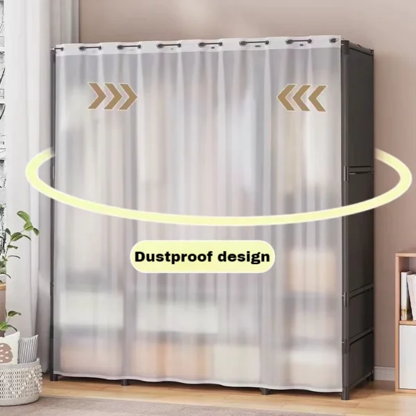 Clothes Wardrobe with Curtain Storage Organizer Clothes Rack Large Wardrobe Muji Style Open Wardrobe