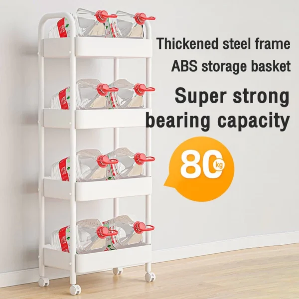 5 Tiers Multifunction Storage Trolley Kitchen Rack Handle Honeycomb Basket Rolling Utility Cart Random Color