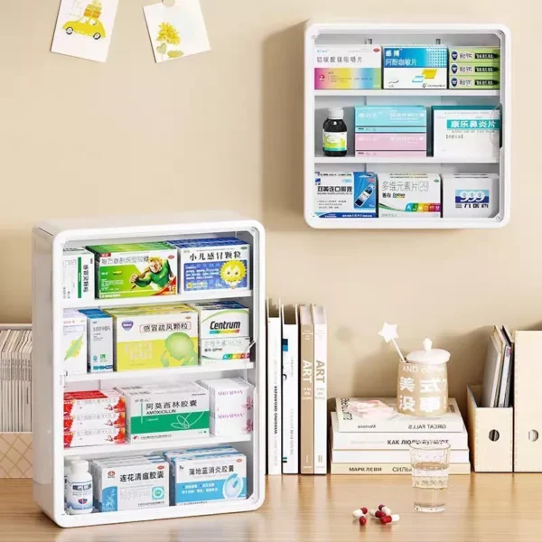 Medicine Storage Box Wall Hanging Large Capacity Cabinet With Transparent Drawers Waterproof   Stackable Design