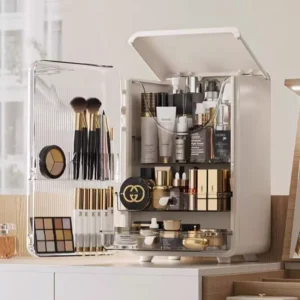 Makeup Box with Light   Mirror   Dustproof Cosmetic Organizer Storage Box