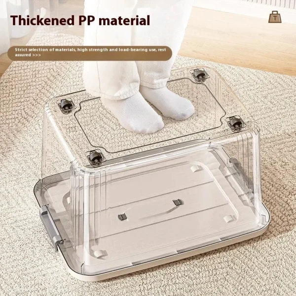 Transparent Storage Box With Wheels and Lid Stackable Storage Box