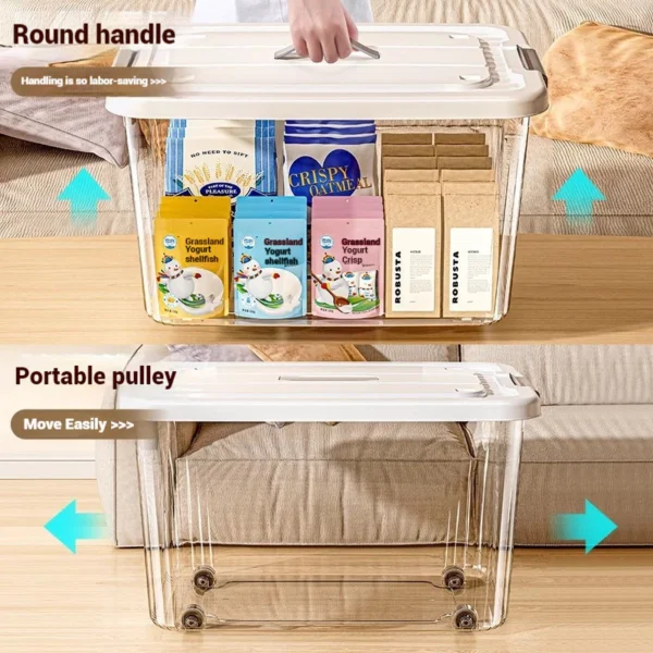 Transparent Storage Box With Wheels and Lid Stackable Storage Box