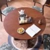 French Style Solid Wood Round Dining Table  Wabi Sabi Vintage Ash Wood Large Round Table for Home  Small Space Mid Century Modern Restaurant Table