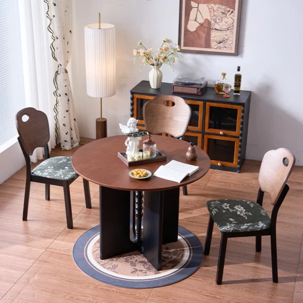 French Style Solid Wood Round Dining Table  Wabi Sabi Vintage Ash Wood Large Round Table for Home  Small Space Mid Century Modern Restaurant Table