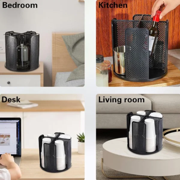 Cup Holder Dispenser Rotatable Coffee Cups Lids Seasoning Cosmetic Storage Organizer Rack