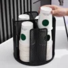 Cup Holder Dispenser Rotatable Coffee Cups Lids Seasoning Cosmetic Storage Organizer Rack